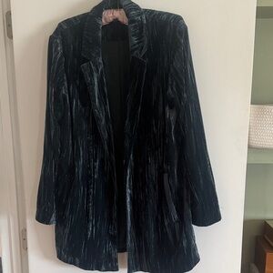 Monoprix Paris Store Velvet Long Blazer Jacket in Deep Teal